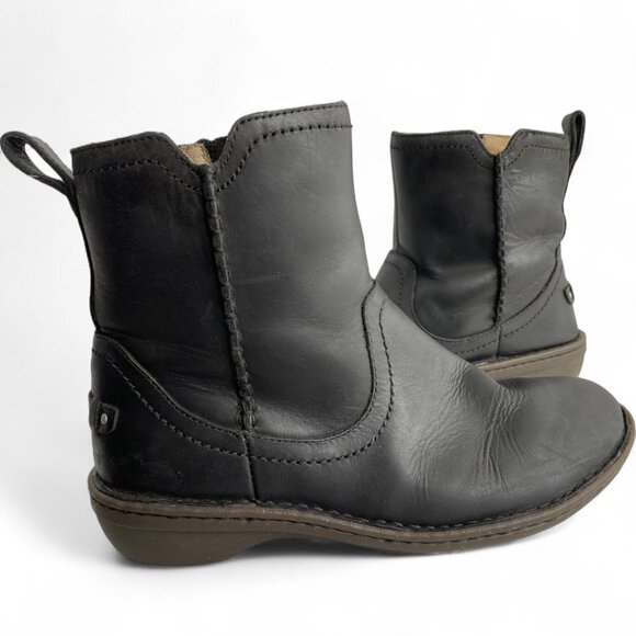 Ugg Neevah Black Shearling Sheepskin Lined Boots Leather Ankle Zip Women's 10 - Picture 1 of 13
